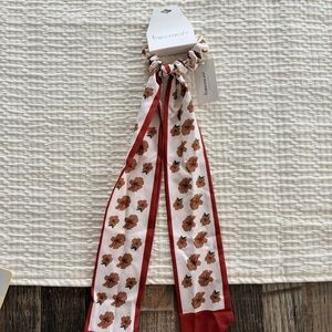 Francesca's Collections Cream and Rust Floral Scarf Scrunchie